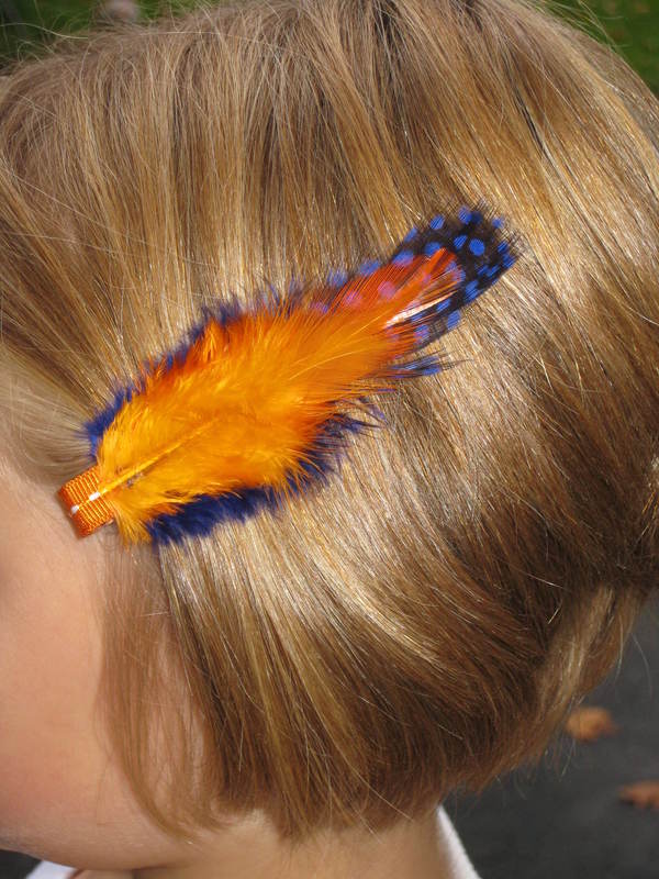 Orange/Blue Feather Barrette